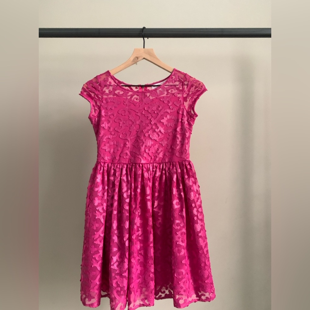 Magenta American Girl laser cut faux leather dress size 12